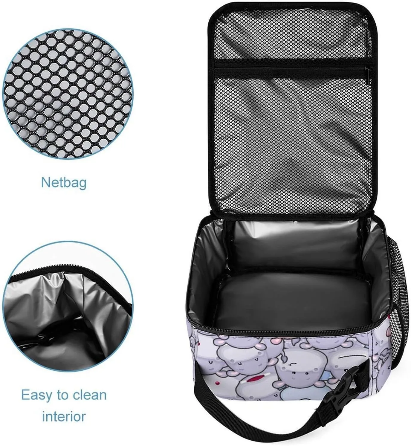 Hippo Backpack with Lunch Box & Pencil Case for Kids Girls Boys School, 16 Inch Cute Hippos Bookbag, School Backpack for Students Children, Lightweight, Large Capacity