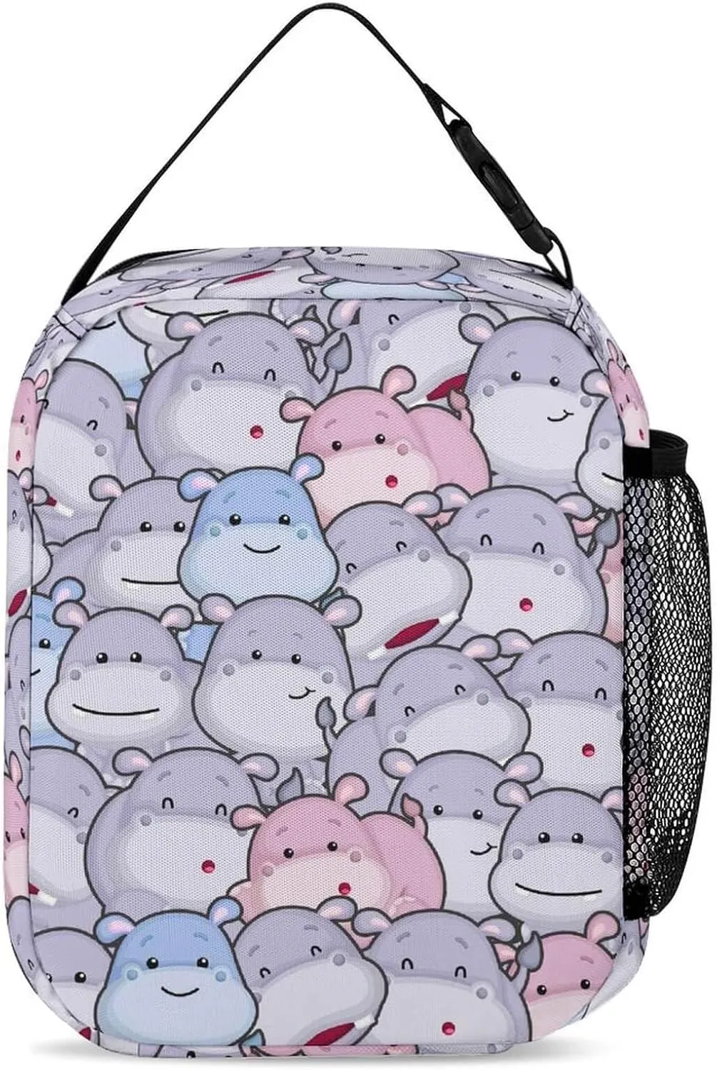 Hippo Backpack with Lunch Box & Pencil Case for Kids Girls Boys School, 16 Inch Cute Hippos Bookbag, School Backpack for Students Children, Lightweight, Large Capacity