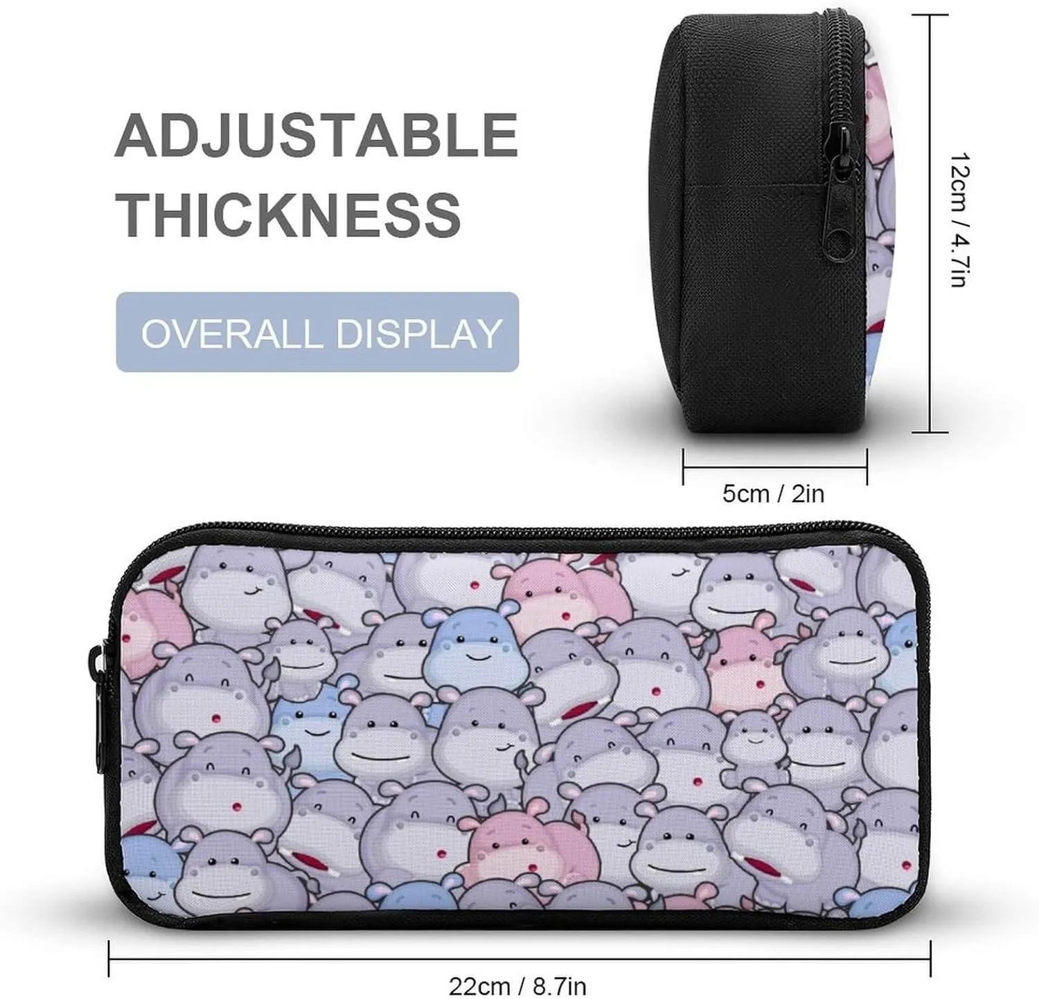 Hippo Backpack with Lunch Box & Pencil Case for Kids Girls Boys School, 16 Inch Cute Hippos Bookbag, School Backpack for Students Children, Lightweight, Large Capacity