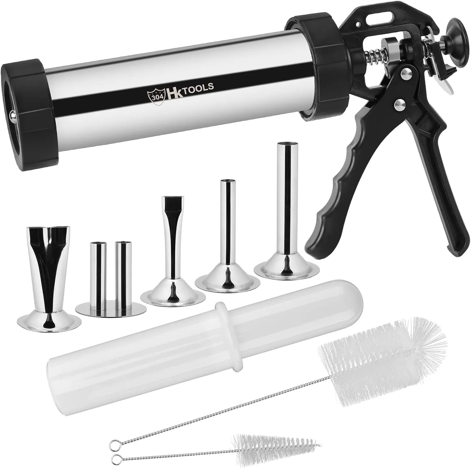 HK Jerky Gun Kits, Jerky Maker Gun, Beef Jerky Gun, 2.1LB Stainless Steel Sausage Stuffer Jerky Making Gun with 5 Stainless Nozzles, 2 Cleaning Brushes, 1 Stomper