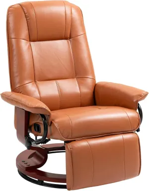 HOMCOM Faux Leather Manual Recliner, Adjustable Swivel Lounge Chair with Footrest, Armrest and Wrapped Wood Base for Living Room, Light Brown