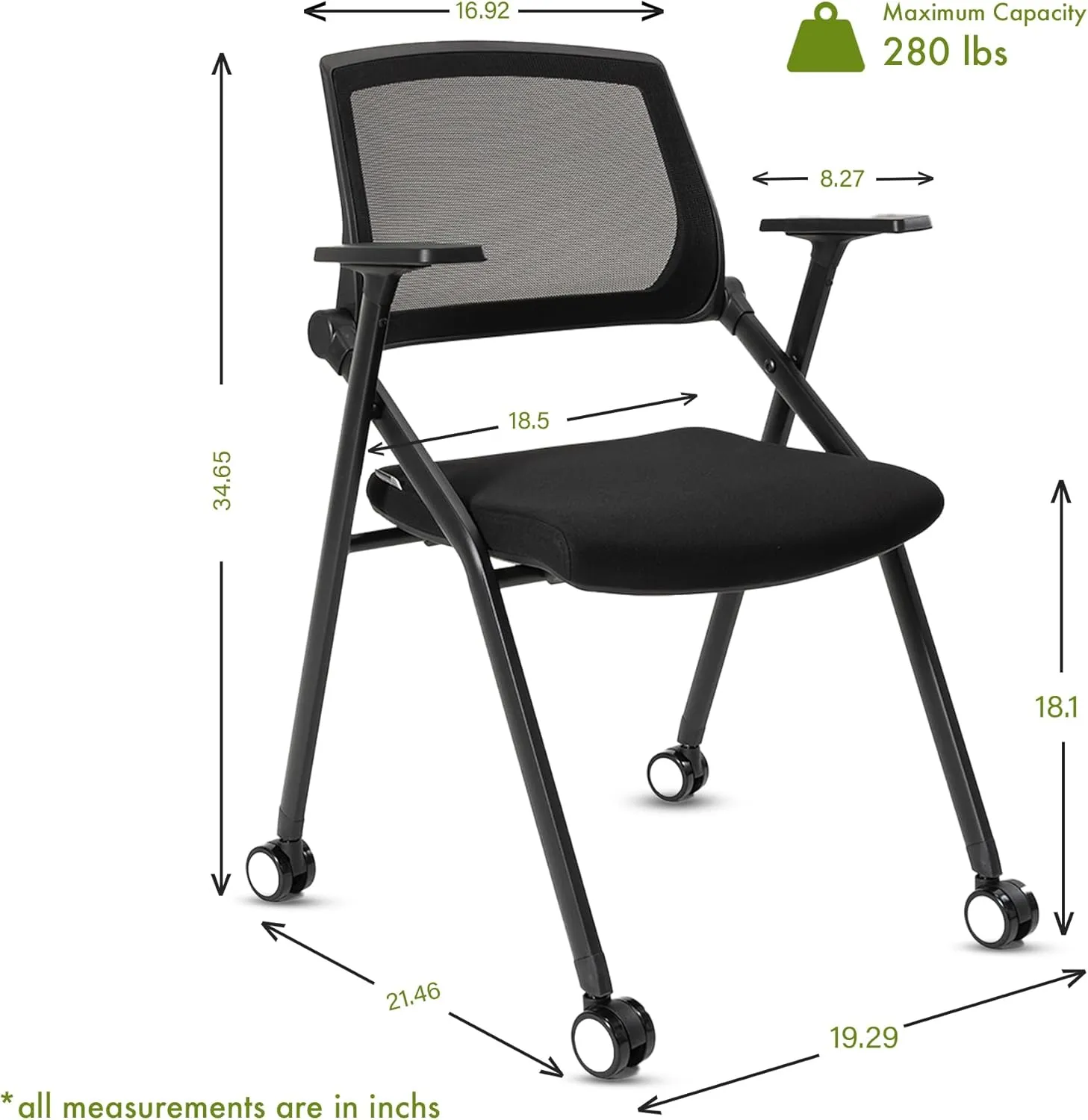 Home Office Chair Set of 4 Adjustable Armrest Ergonomic Mid-Back Breathable Mesh Foldable Conference Reception Chairs for School Waiting Room Small Space