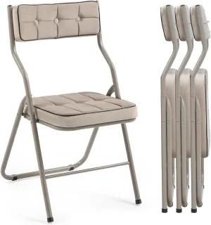 HOMEFUN Padded Folding Chairs 4 Pack - Foldable Dining Chair with Cushion, Portable and Assembled Extra Seat for Guests Kitchen Office Wedding Party Khaki