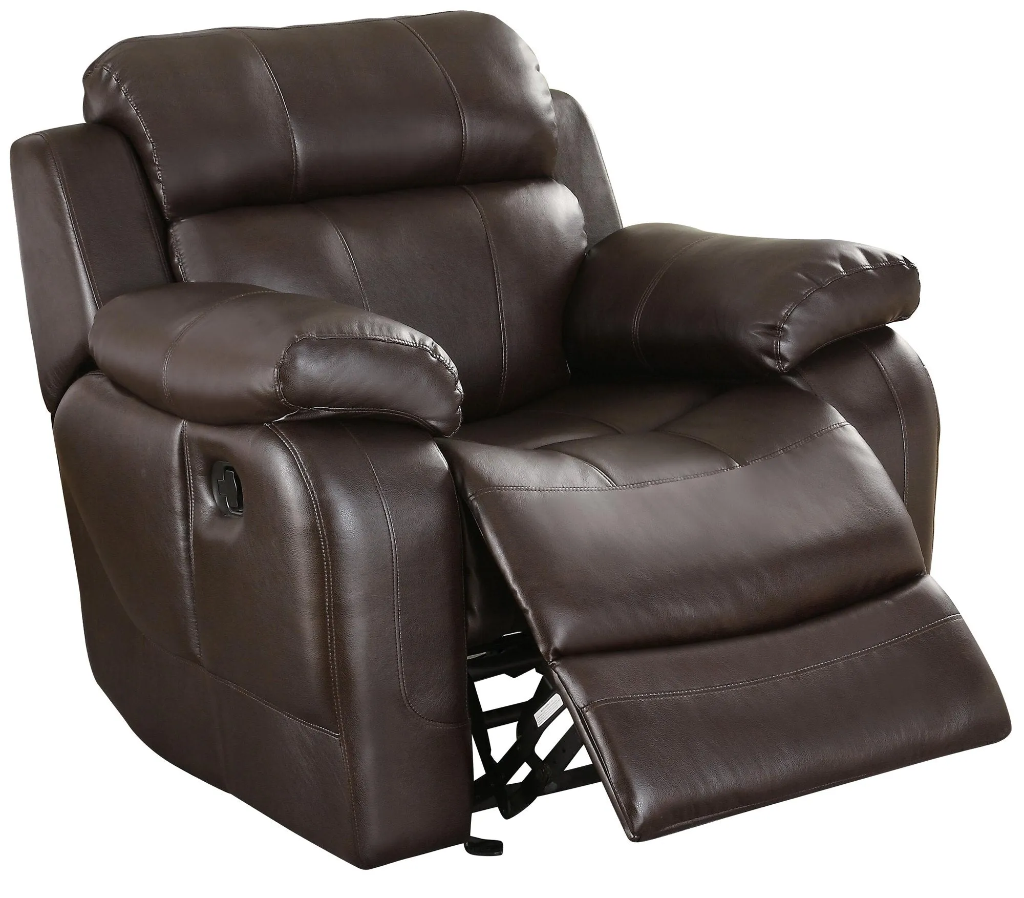 Homelegance Marille2PC Set Double Reclining Sofa with Drop-Down Cup Holders & Glider Recliner Chair in Leather - Dark Brown