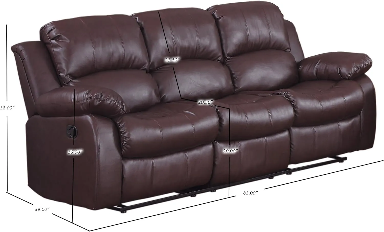 Homelegance Resonance 83" Bonded Leather Double Reclining Sofa, Brown