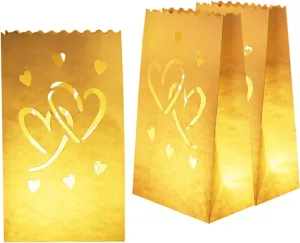 Homemory Valentine's Day 50 PCS White Luminary Bags with Hearts, Upgraded Moisture-Proof Candle Bags, Tea Light Luminaries for Wedding, Halloween, Thanksgiving, Christmas, Party