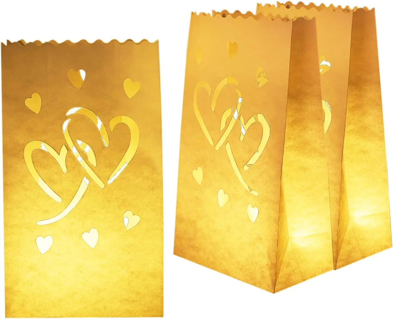 Homemory Valentine's Day 50 PCS White Luminary Bags with Hearts, Upgraded Moisture-Proof Candle Bags, Tea Light Luminaries for Wedding, Halloween, Thanksgiving, Christmas, Party