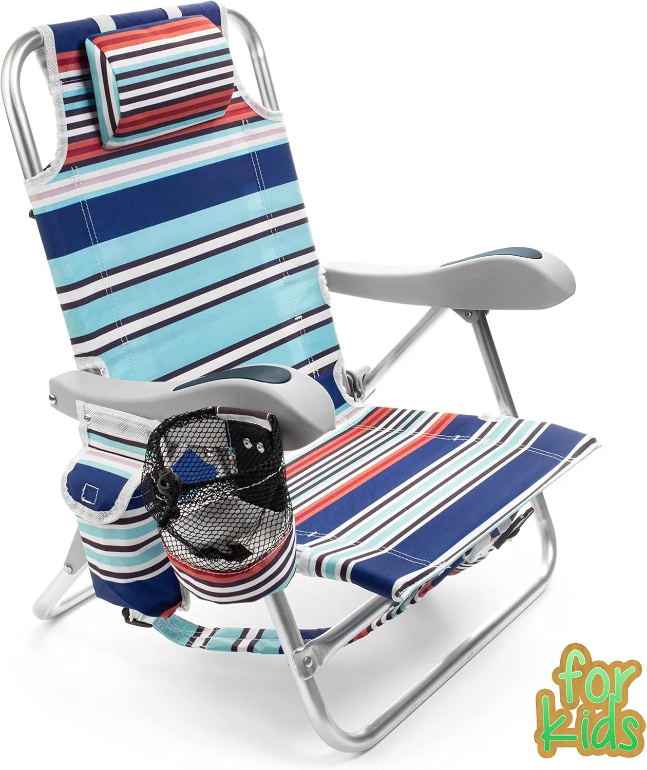 Homevative Kids Folding Backpack Beach Chair with 4 Positions, Carry Handle, Storage Pouch, Cup Holder and Phone Holder, Lightweight