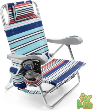 Homevative Kids Folding Backpack Beach Chair with 4 Positions, Carry Handle, Storage Pouch, Cup Holder and Phone Holder, Lightweight