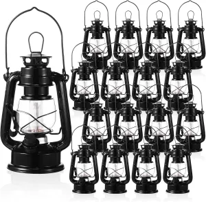Hortsun 2 Pcs Black Vintage LED Camping Lanterns Warm LEDs and Dimmer Switch Battery Operated Metal Hurricane Farmers Hanging Lantern for Indoor Outdoor Usage Decor (8 Inch)
