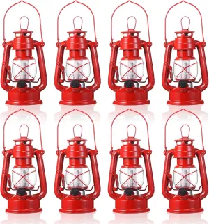 Hortsun Vintage LED Hurricane Lantern Warm LEDs and Dimmer Switch Battery Operated Metal Decorative Hanging Lantern for Indoor Outdoor Camping Usage Decor(8 Pcs,8 Inch)