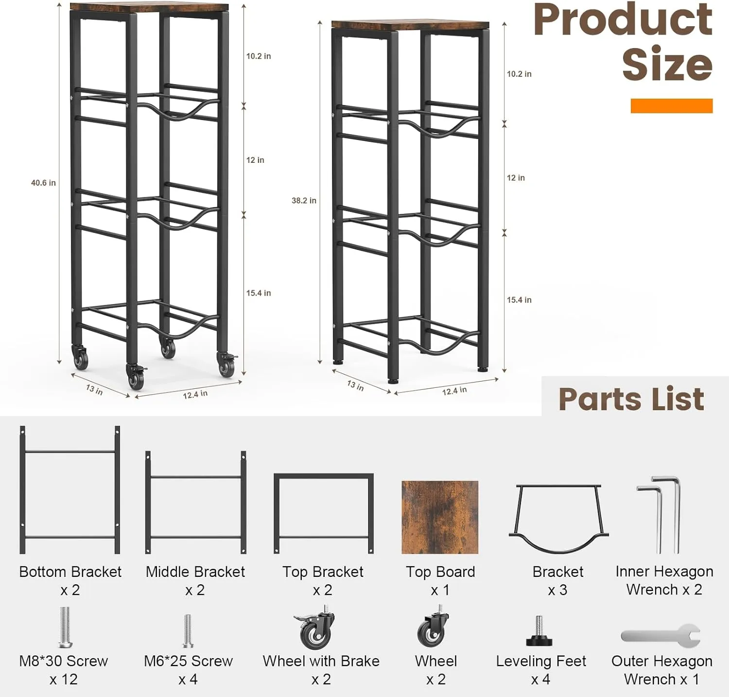 Hosolution 3-Tier 5 Gallon Water Jug Holder with Storage Shelve, 5 Gallon Water Jug Rack with Lockable Wheels, 5 Gallon Water Bottle Holder, Water Jug Stand for Kitchen Office Living Room, Brown