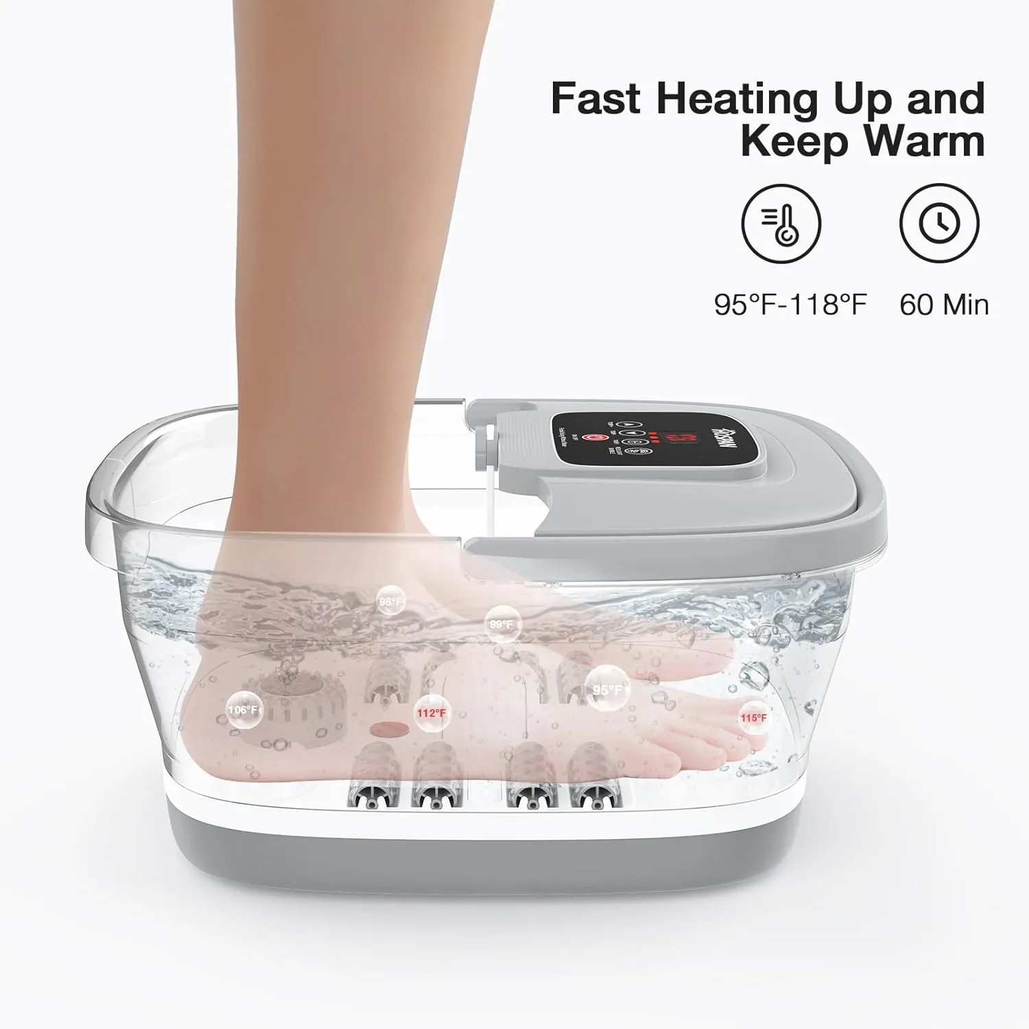 HOSPAN Collapsible Foot Spa with Heat, Bubble, Red Light, and Temperature Control, Foot Bath Massager with 8 Shiatsu Massage Rollers, Pedicure Foot Spa for Relaxation and Stress Relief