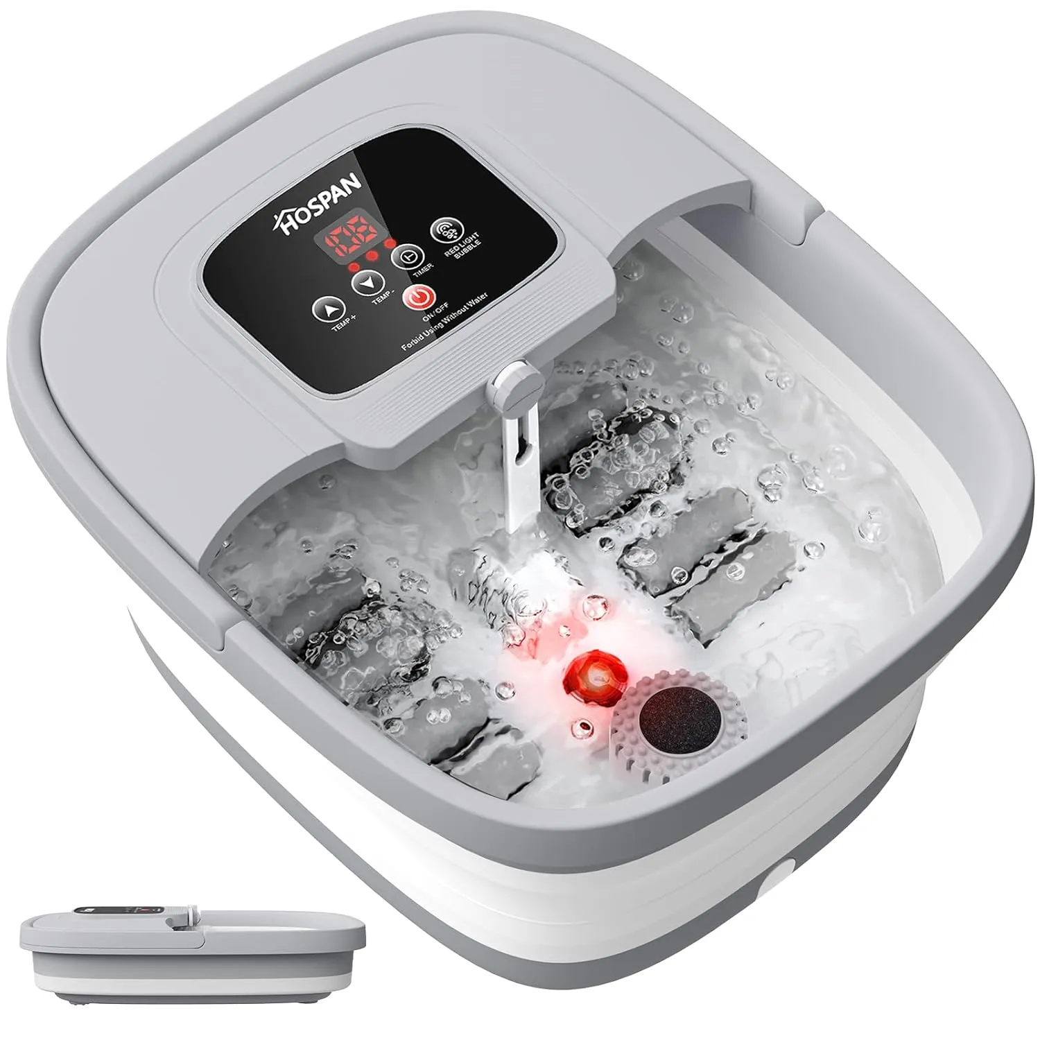 HOSPAN Collapsible Foot Spa with Heat, Bubble, Red Light, and Temperature Control, Foot Bath Massager with 8 Shiatsu Massage Rollers, Pedicure Foot Spa for Relaxation and Stress Relief