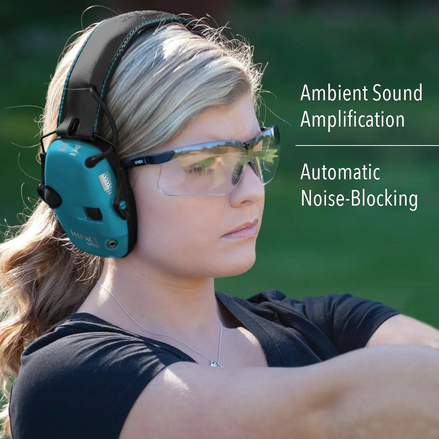 Howard Leight by Honeywell Impact Sport Sound Amplification Electronic Shooting Earmuff, Teal