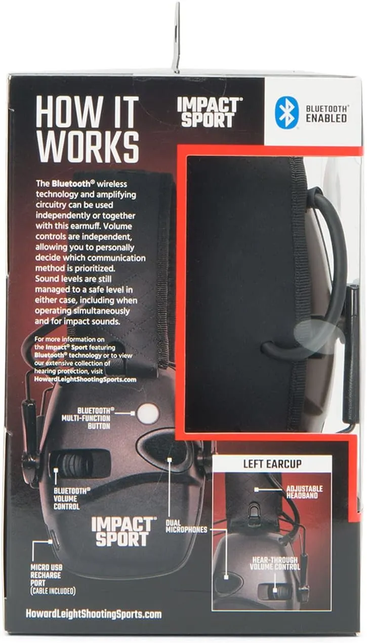 Howard Leight Impact Sport Bluetooth Shooting Earmuff, Black, 21dB Noise Attenuation, Unisex-Youth/Adults