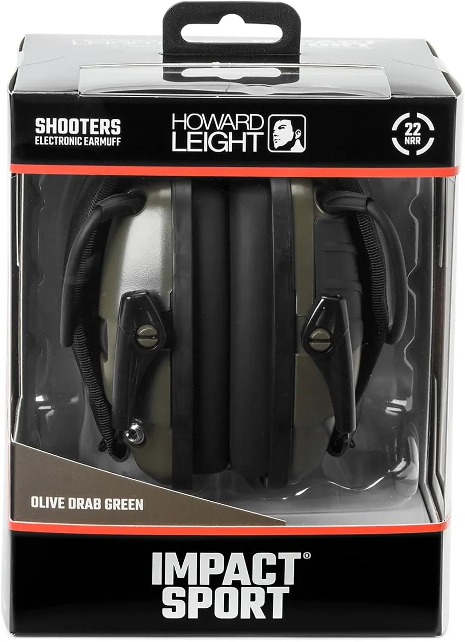 Howard Leight R-01526-PK2 by Honeywell Impact Sport Sound Amplification Electronic Shooting Earmuff, Green 2-Pack