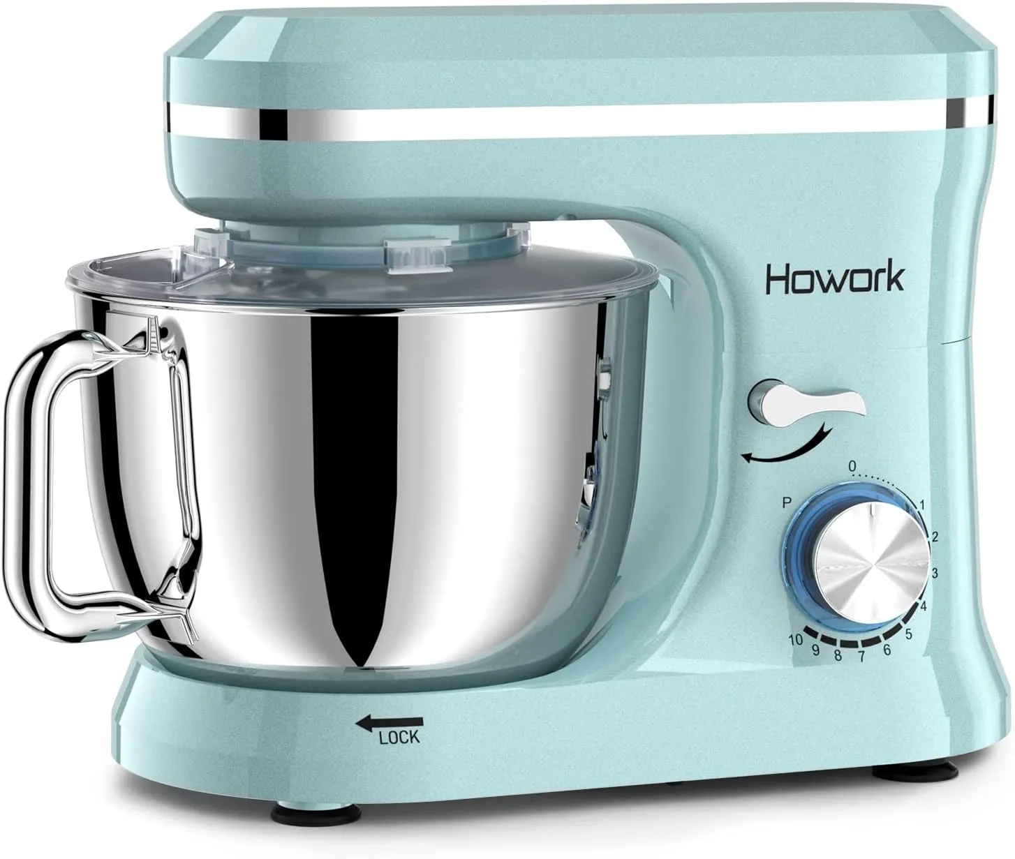 HOWORK Electric Stand Mixer,10 p Speeds With 6.5QT Stainless Steel Bowl,Dough Hook, Wire Whip & Beater,for Most Home Cooks,Blue