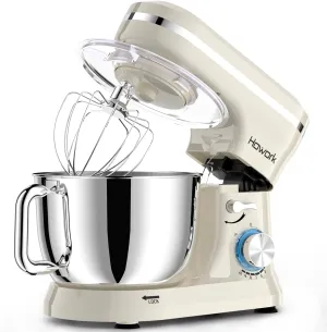HOWORK Electric Stand Mixer,10 p Speeds With 6.5QT Stainless Steel Bowl,Dough Hook, Wire Whip & Beater,for Most Home Cooks,Cream White