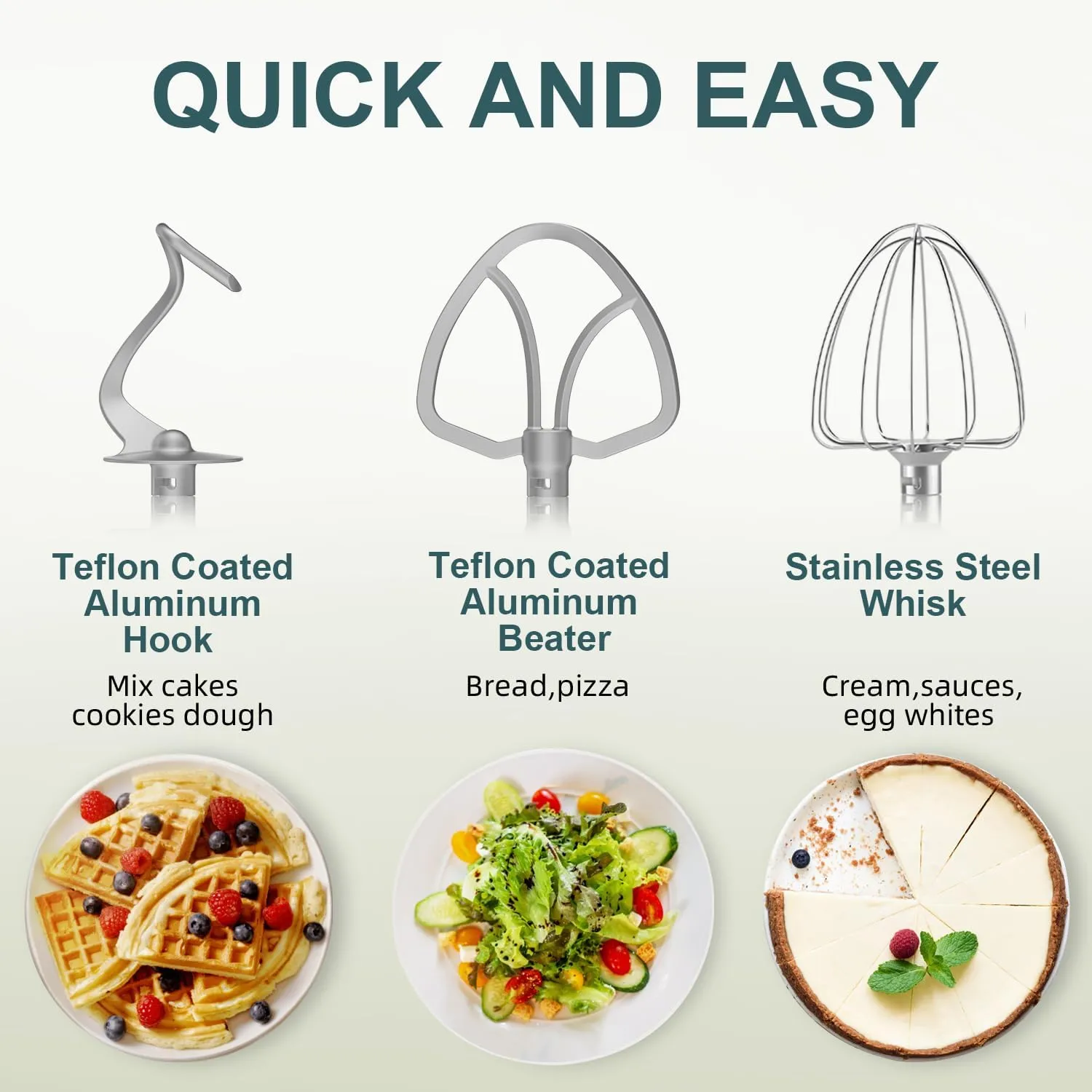 HOWORK Electric Stand Mixer,10 p Speeds With 6.5QT Stainless Steel Bowl,Dough Hook, Wire Whip & Beater,for Most Home Cooks,Cream White