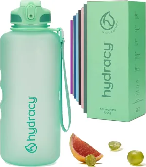 Hydracy Water Bottle with Time Marker -Large BPA Free Water Bottle & No Sweat Sleeve -Leak Proof Gym Bottle with Fruit Infuser Strainer & Times to Drink -Ideal for Fitness Sports & Outdoors