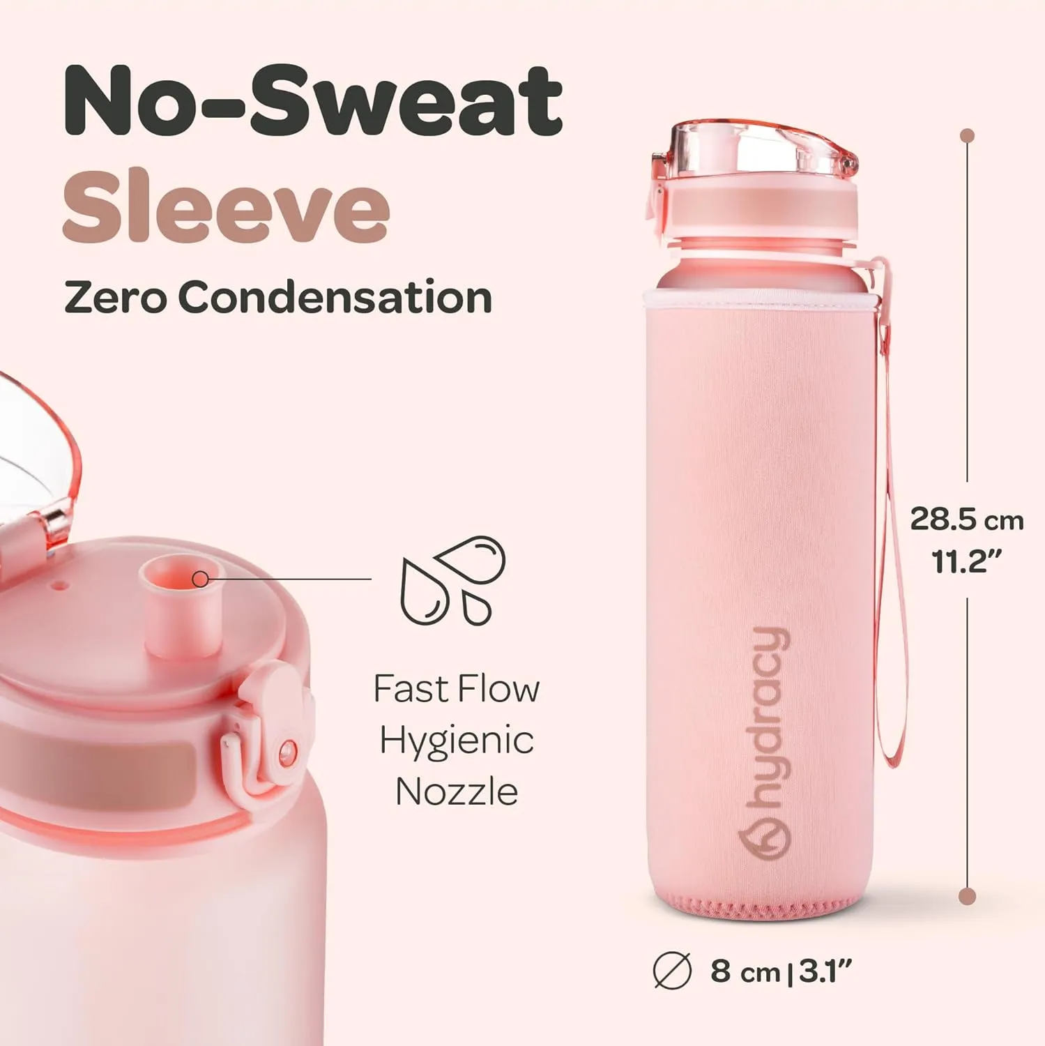 Hydracy Water Bottle with Time Marker -Large BPA Free Water Bottle & No Sweat Sleeve -Leak Proof Gym Bottle with Fruit Infuser Strainer & Times to Drink -Ideal for Fitness Sports & Outdoors