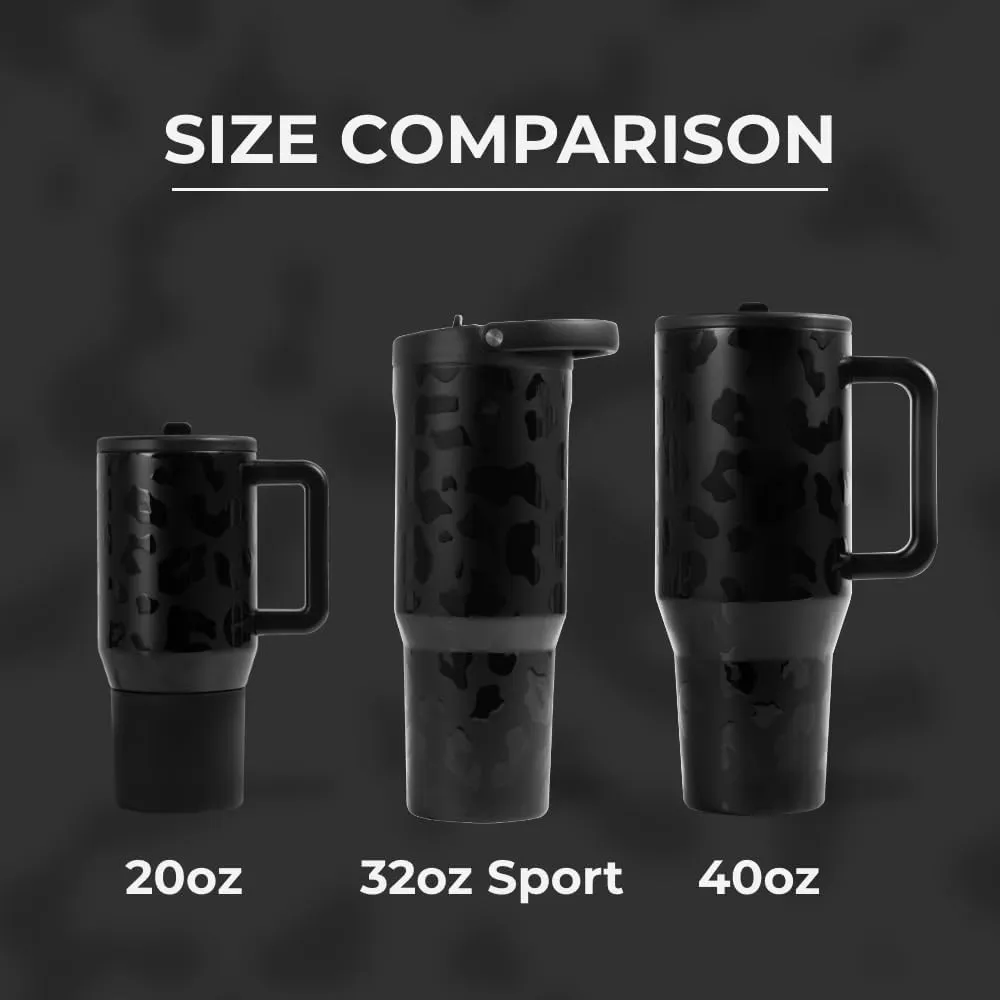 HydroJug Sport - Stainless Steel Tumbler with Straw, Vacuum Insulated, 32oz Leakproof Water Bottle, Ergonomic Design, Reusable, Dishwasher Safe, Rubber Base, Durable for Gym or Outdoors, Black Leopard