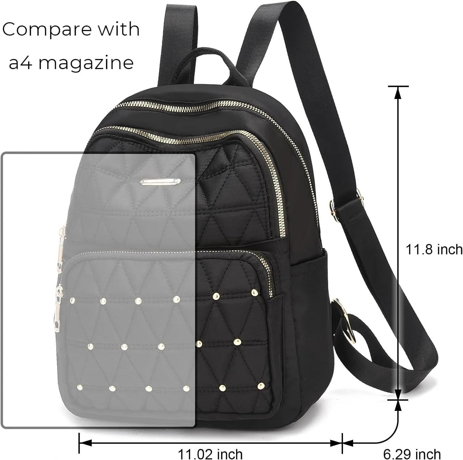 I IHAYNER Mini Backpack for Women Nylon Travel Purse Shoulder Bag for College Work Casual Lightweight Daypack With Rivets for Ladies Black