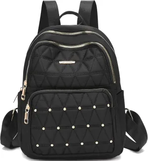 I IHAYNER Mini Backpack for Women Nylon Travel Purse Shoulder Bag for College Work Casual Lightweight Daypack With Rivets for Ladies Black