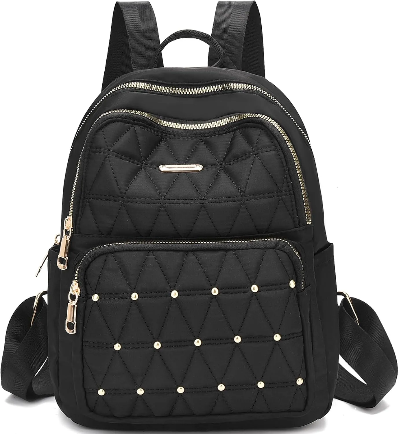 I IHAYNER Mini Backpack for Women Nylon Travel Purse Shoulder Bag for College Work Casual Lightweight Daypack With Rivets for Ladies Black