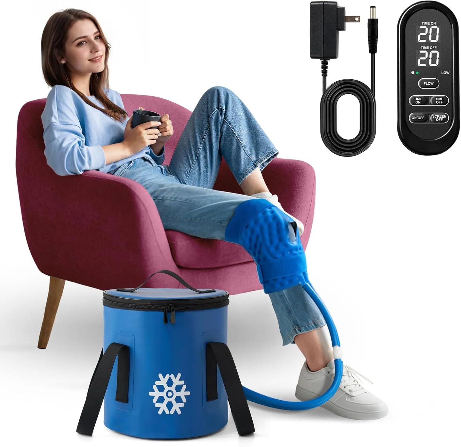 Ice Machine for Knee After Surgery 2.0, Portable Cold Therapy Machine for Knee Replacement, Ice Therapy for Post Surgery, Cryotherapy System, Ice Compression Pack Wrap for Injuries Recovery