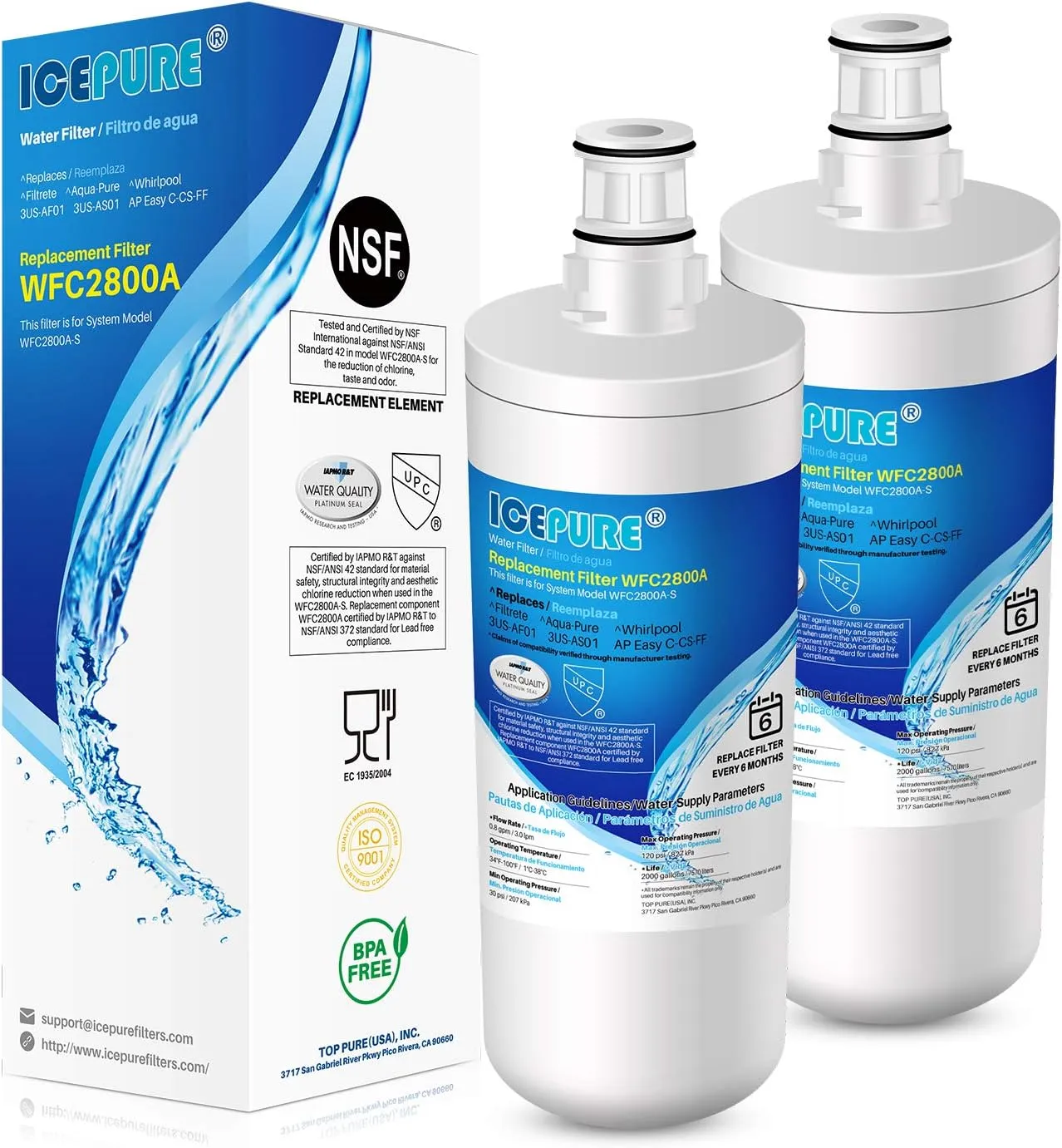 ICEPURE 3US-AF01 Under Sink Water Filter, Compatible with Standard Filtrete 3US-AF01, 3US-AS01, Whirlpool WHCF-SRC, WHCF-SUFC, WHCF-SUF, Pack of 2