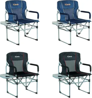 iClimb Heavy Duty Compact Camping Folding Mesh Chair with Side Table and Handle, 2 Navy and 2 Black Bundle
