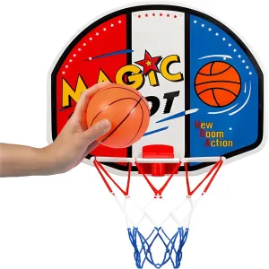 Indoor Mini Basketball Hoop - 16" x 13" Large Over The Door Plastic Toy Backboard, Net, Ball and Pump for Kids Boys Teens - Suitable for Office, Bedroom, Dorm (Magic Shot)
