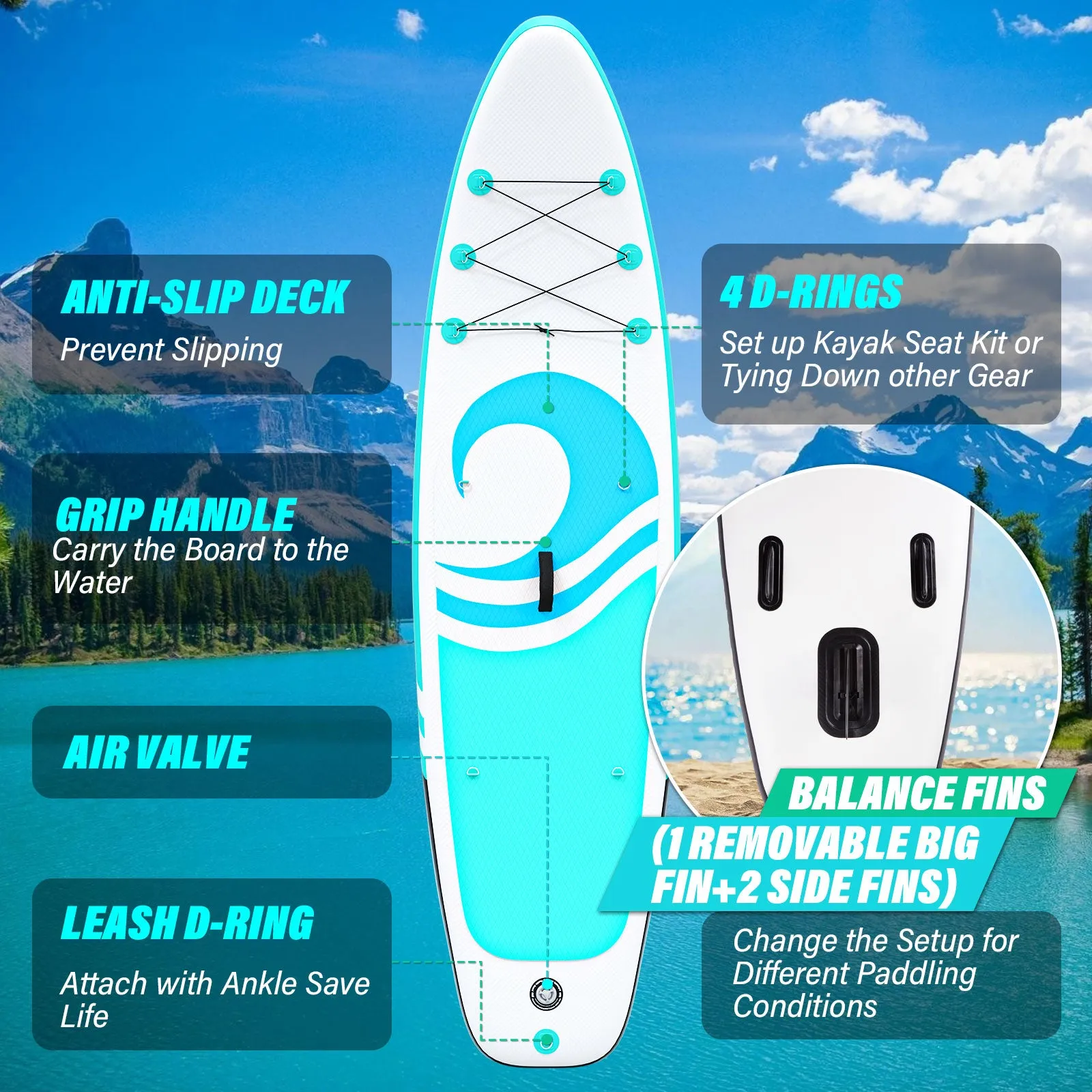 Inflatable Paddle Board for Adults with Premium SUP Accessories and Backpack, Adjustable Paddle and Removable Fin