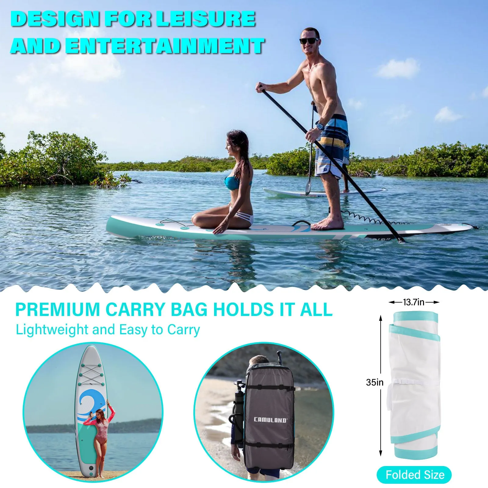 Inflatable Paddle Board for Adults with Premium SUP Accessories and Backpack, Adjustable Paddle and Removable Fin