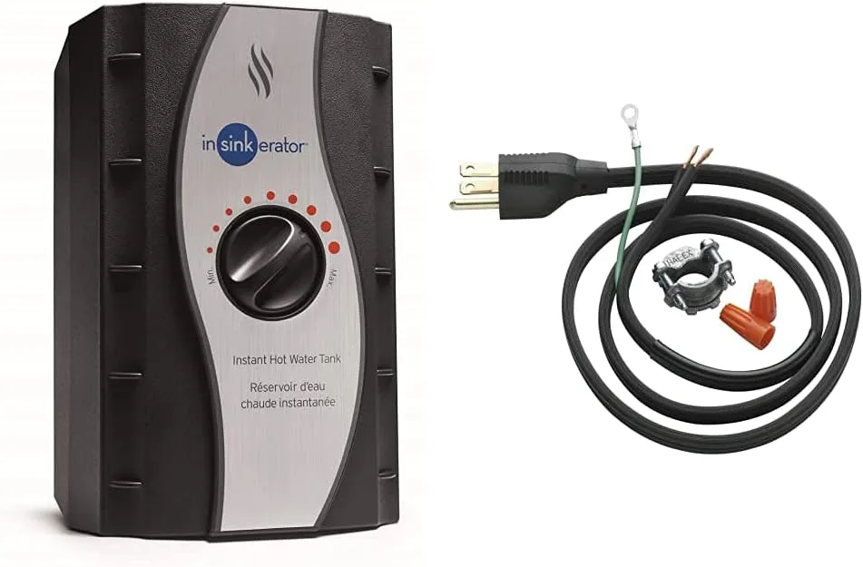 InSinkErator Instant Hot Water Tank - 2/3 Gallon Stainless Steel Tank, HWT-00, Black & Garbage Disposal Power Cord Kit, CRD-00, Black, Pack of 1