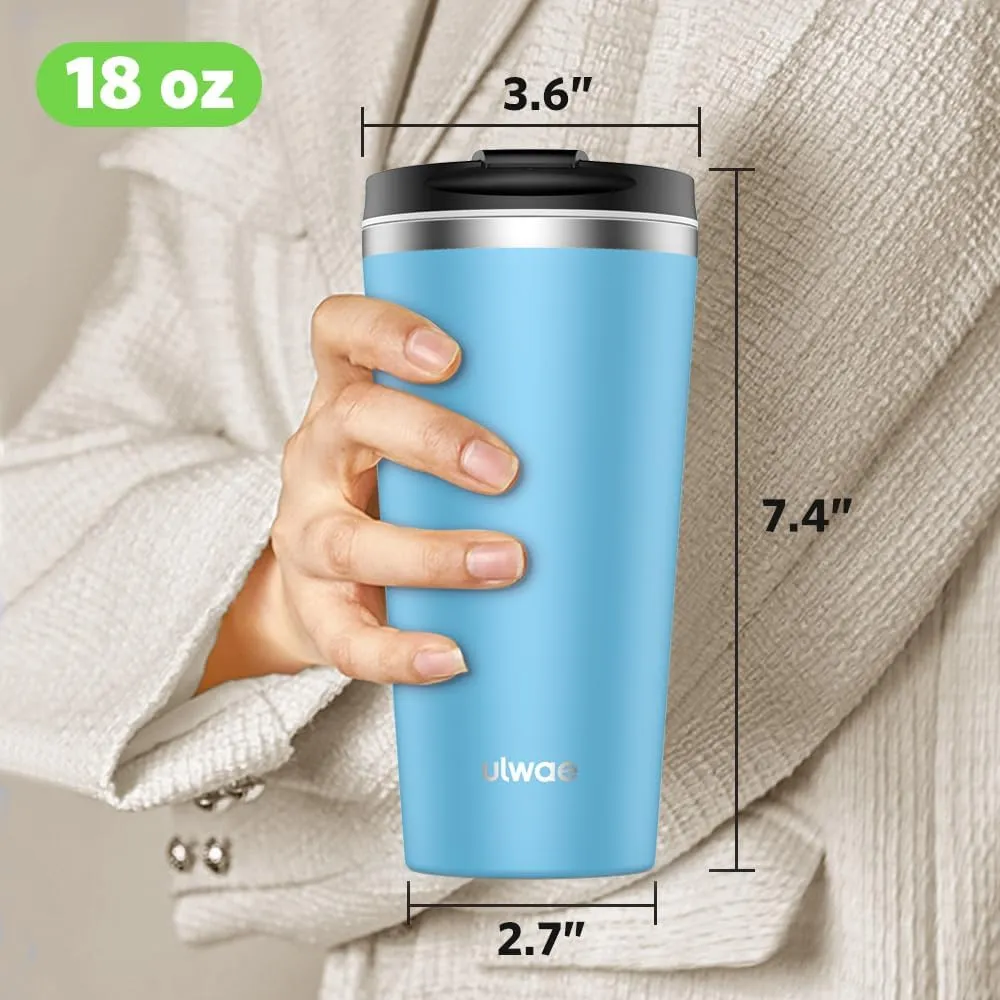 Insulated Coffee Mug with Ceramic Coating, 18oz Travel Mug with Leak-proof Lid, Vacuum Double-wall Tumbler, Stainless Steel Thermal Cup for Tea, Hot Cocoa, Cold Beverage, Ice Drinks