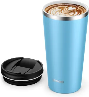 Insulated Coffee Mug with Ceramic Coating, 18oz Travel Mug with Leak-proof Lid, Vacuum Double-wall Tumbler, Stainless Steel Thermal Cup for Tea, Hot Cocoa, Cold Beverage, Ice Drinks