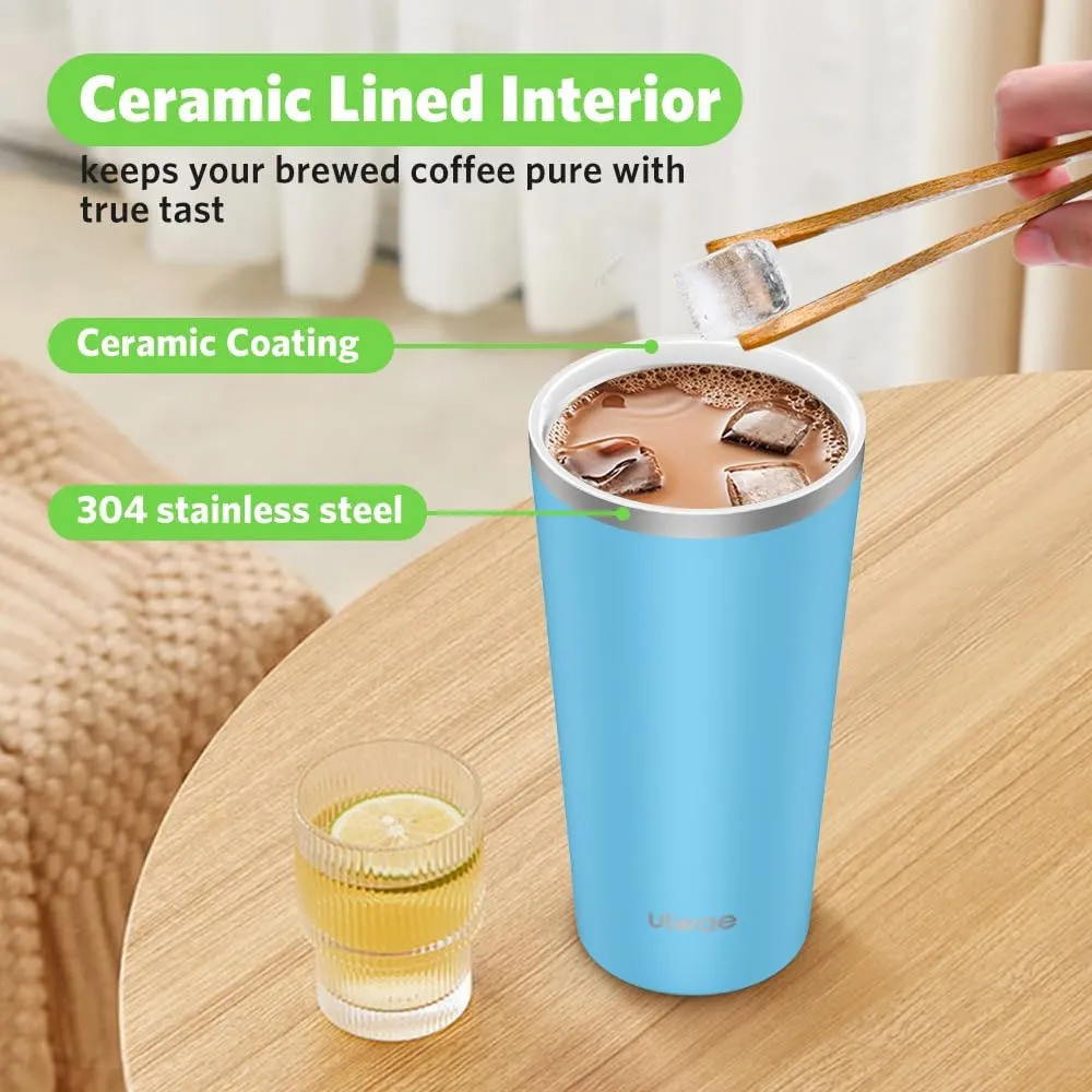 Insulated Coffee Mug with Ceramic Coating, 18oz Travel Mug with Leak-proof Lid, Vacuum Double-wall Tumbler, Stainless Steel Thermal Cup for Tea, Hot Cocoa, Cold Beverage, Ice Drinks