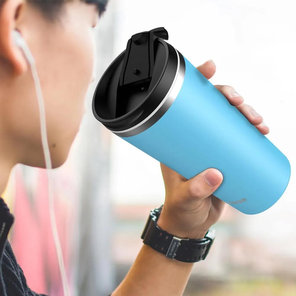 Insulated Coffee Mug with Ceramic Coating, 18oz Travel Mug with Leak-proof Lid, Vacuum Double-wall Tumbler, Stainless Steel Thermal Cup for Tea, Hot Cocoa, Cold Beverage, Ice Drinks