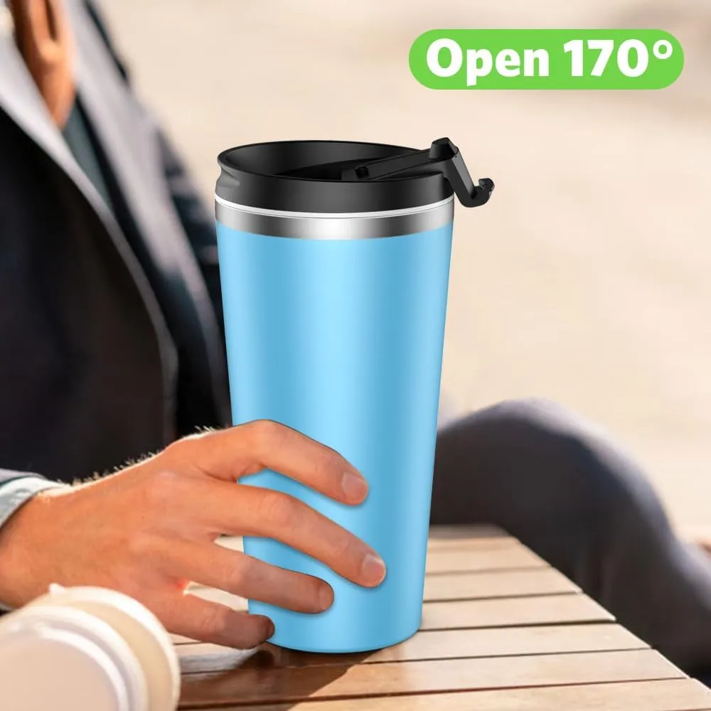 Insulated Coffee Mug with Ceramic Coating, 18oz Travel Mug with Leak-proof Lid, Vacuum Double-wall Tumbler, Stainless Steel Thermal Cup for Tea, Hot Cocoa, Cold Beverage, Ice Drinks