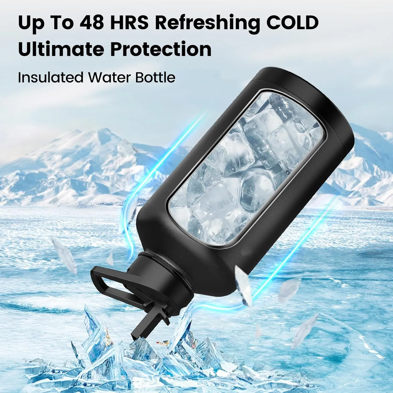 Insulated Water Bottle 40 oz, Triple Wall Vacuum Stainless Steel(Cold for 48 Hrs),Leak Proof & BPA-Free,Simple Modern Water Bottle with Drink-Through Lid & Flip Straw for Sports & Travel, Black