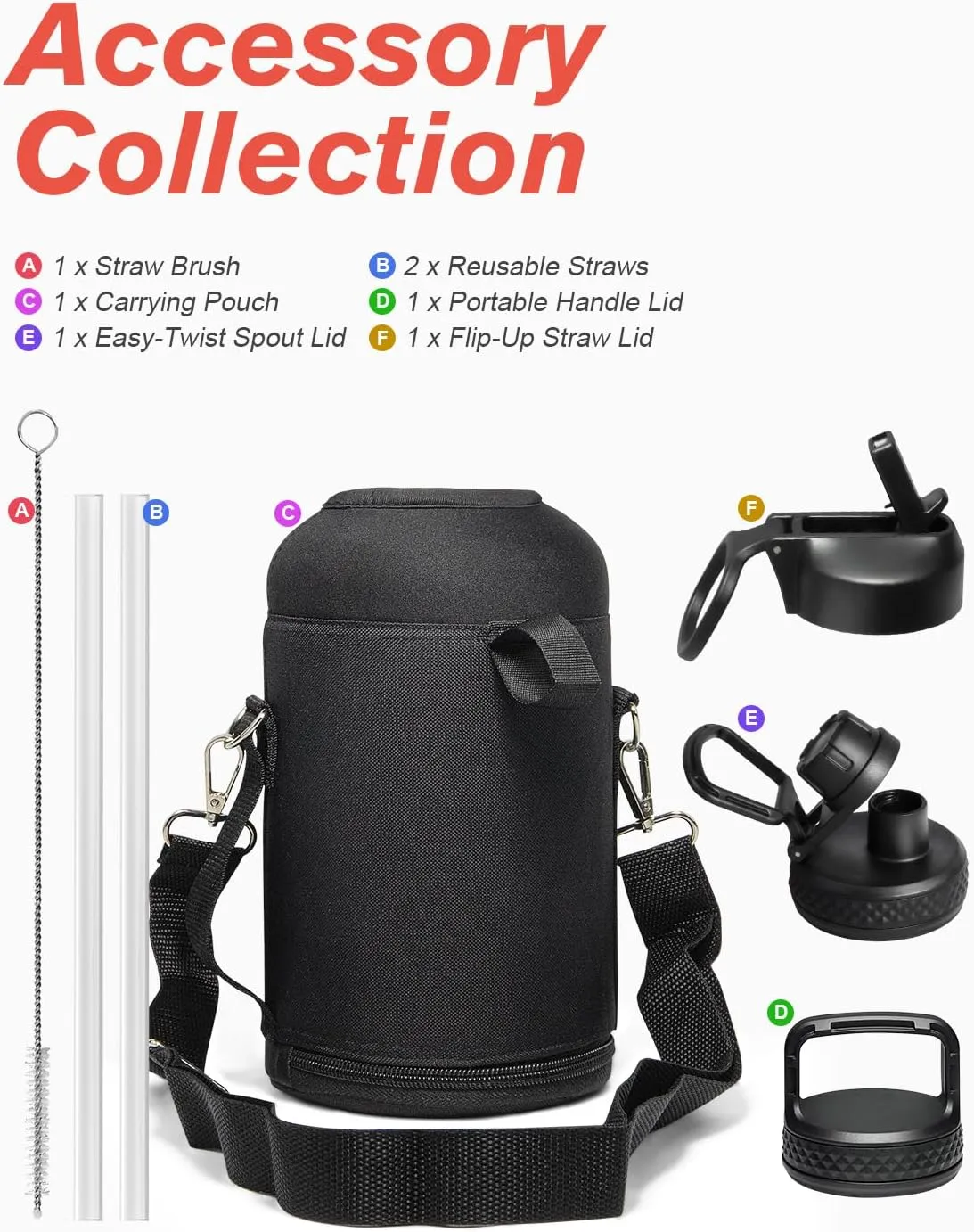 Insulated Water Bottle 64 oz with Straw & 3 Lids, Coolflask Half Gallon Water Jug Large Metal Stainless Steel Wide Mouth for Sports, Gym or Office, Non-BPA Keep Cold 48H Hot 24H, Pacific Prince