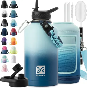 Insulated Water Bottle | Thickened Stainless Steel Vacuum Metal Thermos | Portable Sports Half Gallon Large Water Jug for Gym and Hiking with Straw, Carrier Bag, Handle Strap | BPA-Free 64 oz