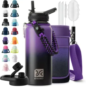 Insulated Water Bottle | Thickened Stainless Steel Vacuum Metal Thermos | Portable Sports Water Jug for Gym and Hiking with Straw, Carrier Bag, Handle Strap | BPA-Free 32 oz