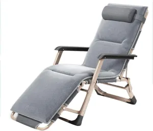 Iron Folding Chair Recliner Lounge with Pad, Outdoor Camping, Living Room, Deck Chair, 200kg Weight Capacity, Multi-Function Adjustable, Gray