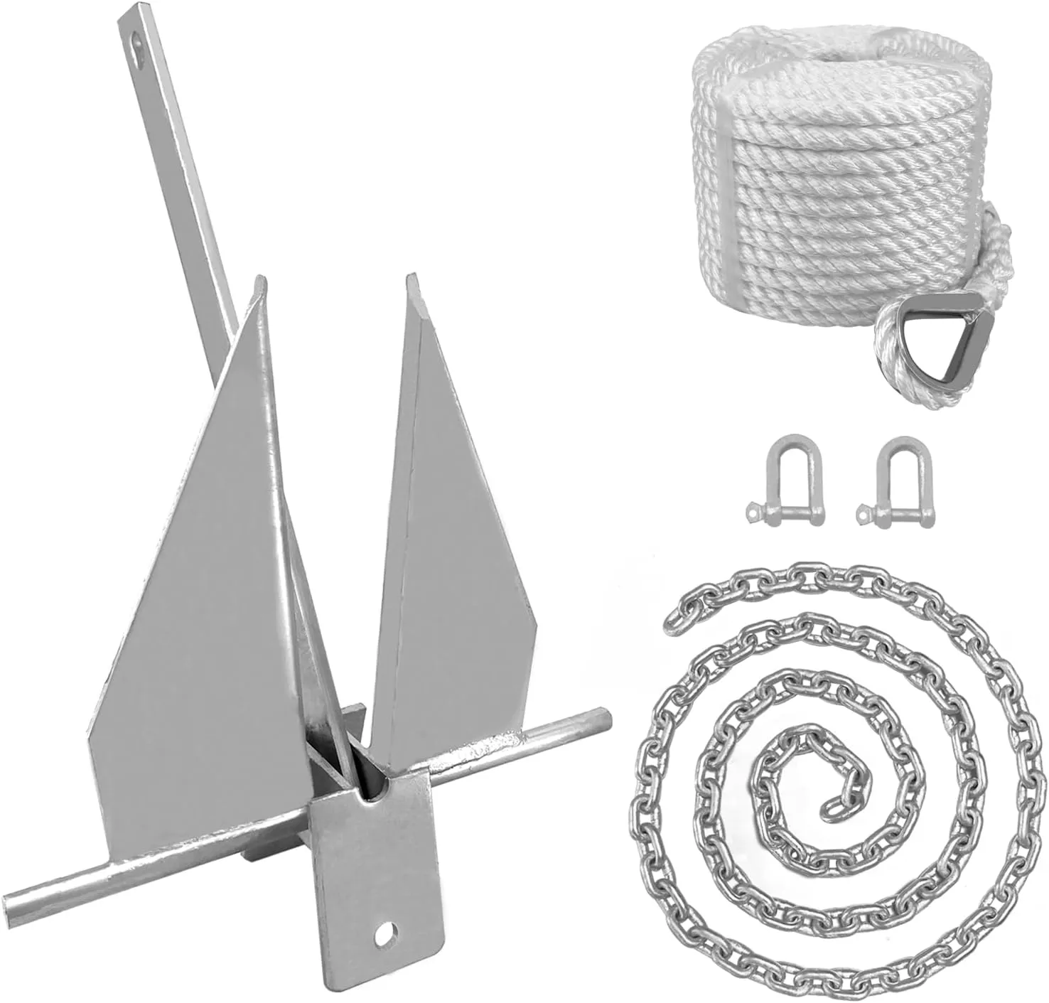 ISURE MARINE Boat Fluke Anchor Kit, 8.5 lb Galvanized Steel Includes Anchor, Rope, Chain, and Shackles