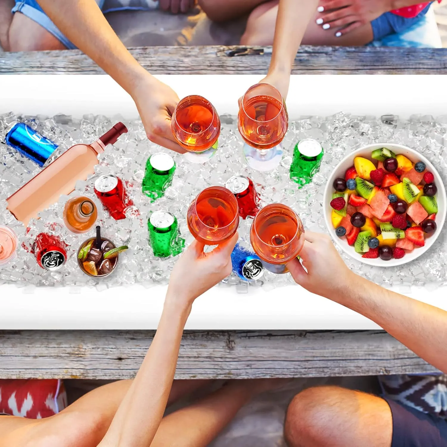 Jasonwell Inflatable Serving Bars Ice Buffet Salad Serving Trays Food Drink Holder Cooler Containers Indoor Outdoor BBQ Picnic Pool Party Supplies Luau Cooler w Drain Plug