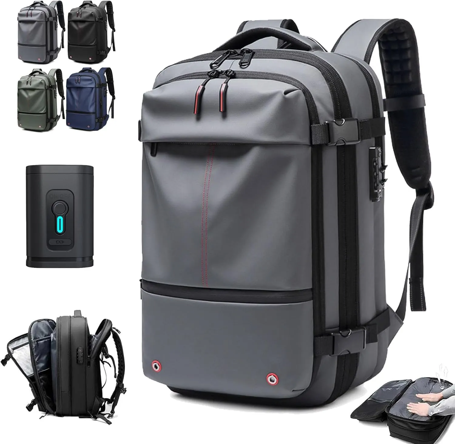 Jet Pack Pro Travel, Airback Backpack,Travel Smart With Vacuum Compression & Waterproof Design(Gray-Air pump)